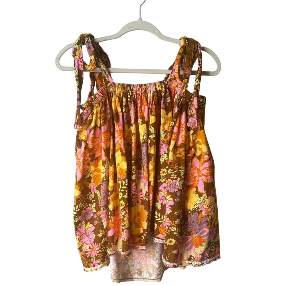 Free People Bali Moroccan Floral Tunic Top Crochet Tie Strap Sleeveless Boho XS‎ - Picture 5 of 6